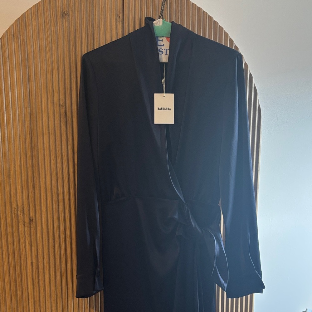 Nanushka Navy Blue Wrap Dress